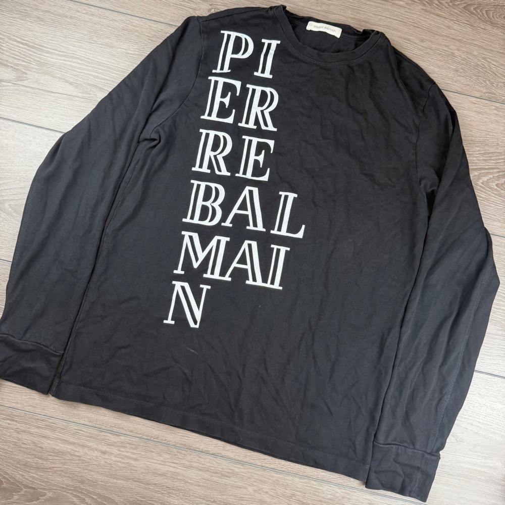 Pierre Balmain Men T-Shirt Long Sleeve Graphic Logo Black Size 52